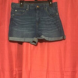 No Boundaries Blue Jean Shorts High-Waisted Cuffed